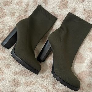 Shoe Dazzle olive green sock booties